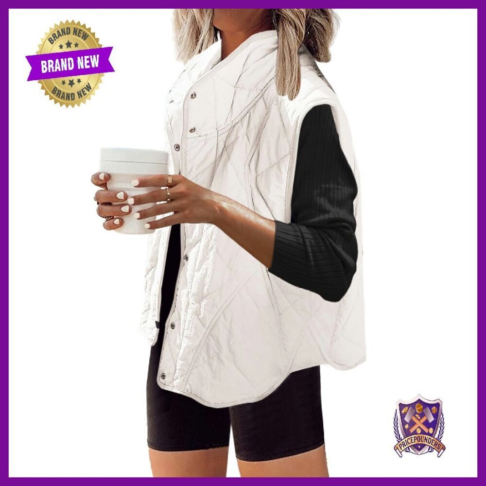Oversized Puffer Vest Lightweight Quilted Snap Button Pockets Women's